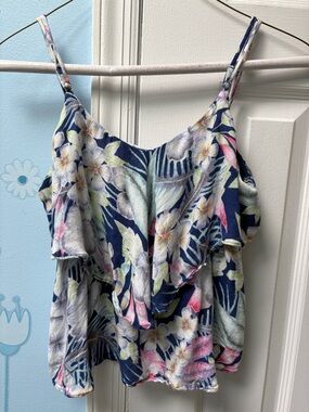 American Eagle Outfitters Navy Floral V-Neck Ruffle Cami Top Women's Size XS !